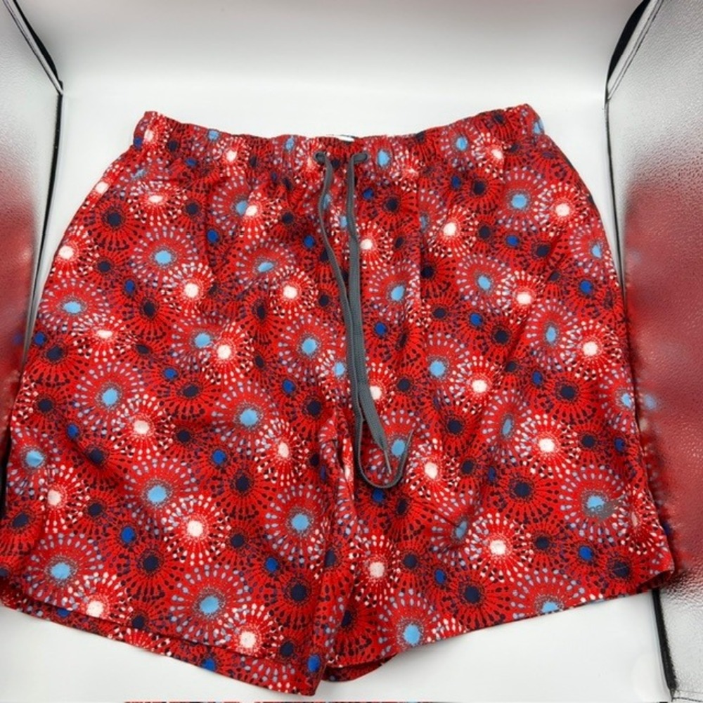 Speedo Men's Red/White/Blue Fireworks Drawstring‎ Lined Swim Trunks Size XL